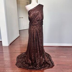 Hebeos One Shoulder Fully Sequined Ethereal Feminine Fantasy Gown Dress NWT